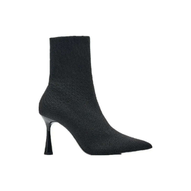 KIMLUD, Silk Upper Thin Heels Solid Color Slip-On Ankle Boots Fashion Super High Heels Pointed Toe Outdoor Soft Sole Women Short Boots, black / 35 / CHINA, KIMLUD APPAREL - Womens Clothes