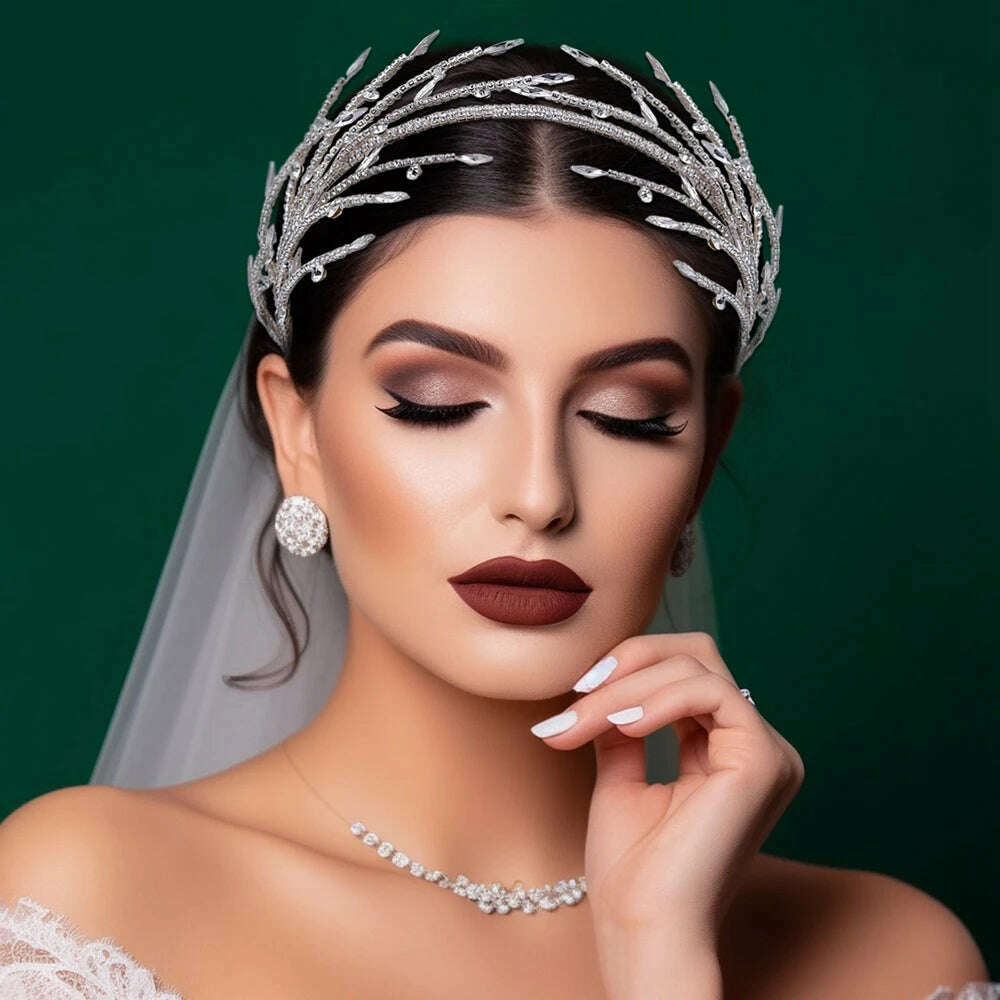 KIMLUD, Silver Color Gold Fashion Hair Accessories Crystal Rhinestone Hairbands For Women Bride Tiaras And Crown Headpiece Jewelry, KIMLUD Womens Clothes