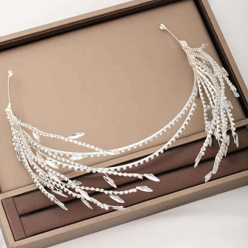 KIMLUD, Silver Color Gold Fashion Hair Accessories Crystal Rhinestone Hairbands For Women Bride Tiaras And Crown Headpiece Jewelry, KIMLUD Womens Clothes