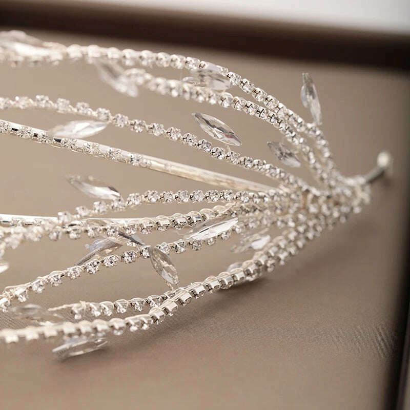 KIMLUD, Silver Color Gold Fashion Hair Accessories Crystal Rhinestone Hairbands For Women Bride Tiaras And Crown Headpiece Jewelry, KIMLUD Womens Clothes
