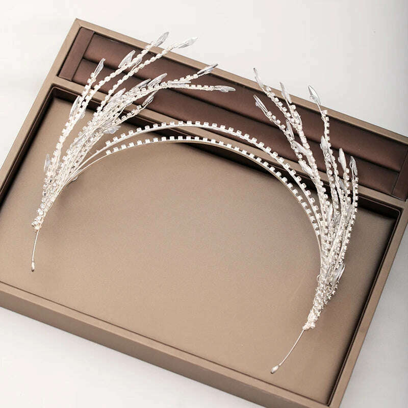 KIMLUD, Silver Color Gold Fashion Hair Accessories Crystal Rhinestone Hairbands For Women Bride Tiaras And Crown Headpiece Jewelry, KIMLUD Womens Clothes