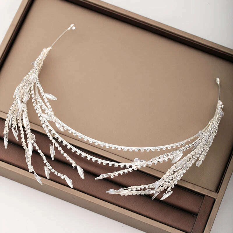 KIMLUD, Silver Color Gold Fashion Hair Accessories Crystal Rhinestone Hairbands For Women Bride Tiaras And Crown Headpiece Jewelry, Silver, KIMLUD APPAREL - Womens Clothes