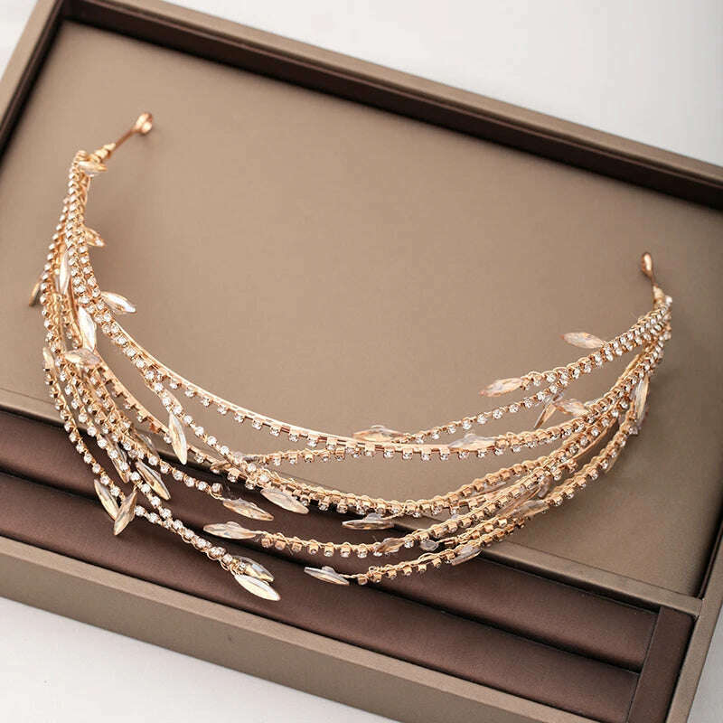 KIMLUD, Silver Color Gold Fashion Hair Accessories Crystal Rhinestone Hairbands For Women Bride Tiaras And Crown Headpiece Jewelry, Gold, KIMLUD APPAREL - Womens Clothes