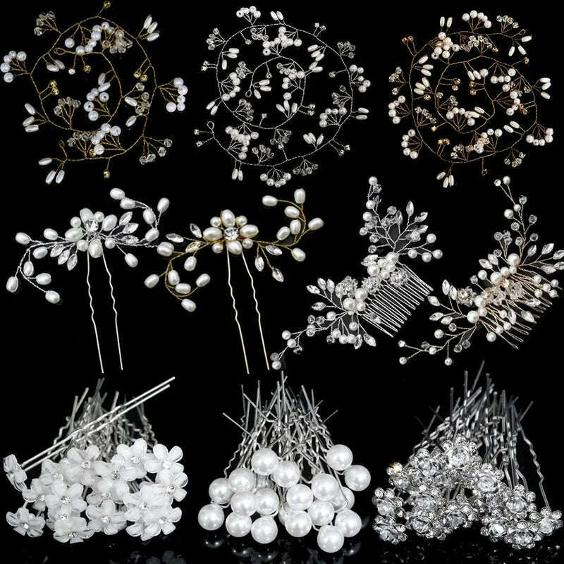 Silver Color Pearl Rhinestone Wedding Hair Combs Hair Accessories for Women Accessories Hair Ornaments Jewelry Bridal Headpiece - KIMLUD