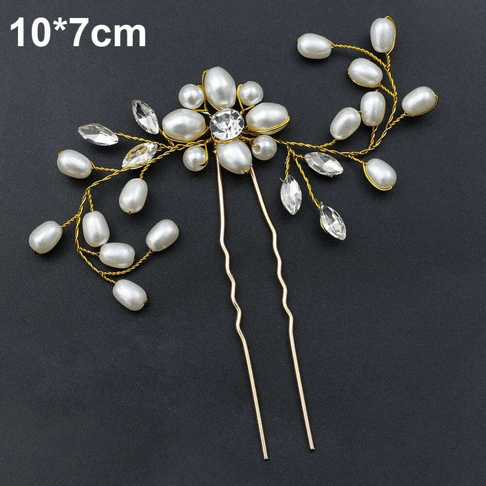 KIMLUD, Silver Color Pearl Rhinestone Wedding Hair Combs Hair Accessories for Women Accessories Hair Ornaments Jewelry Bridal Headpiece, Gold tiaras pin, KIMLUD Womens Clothes