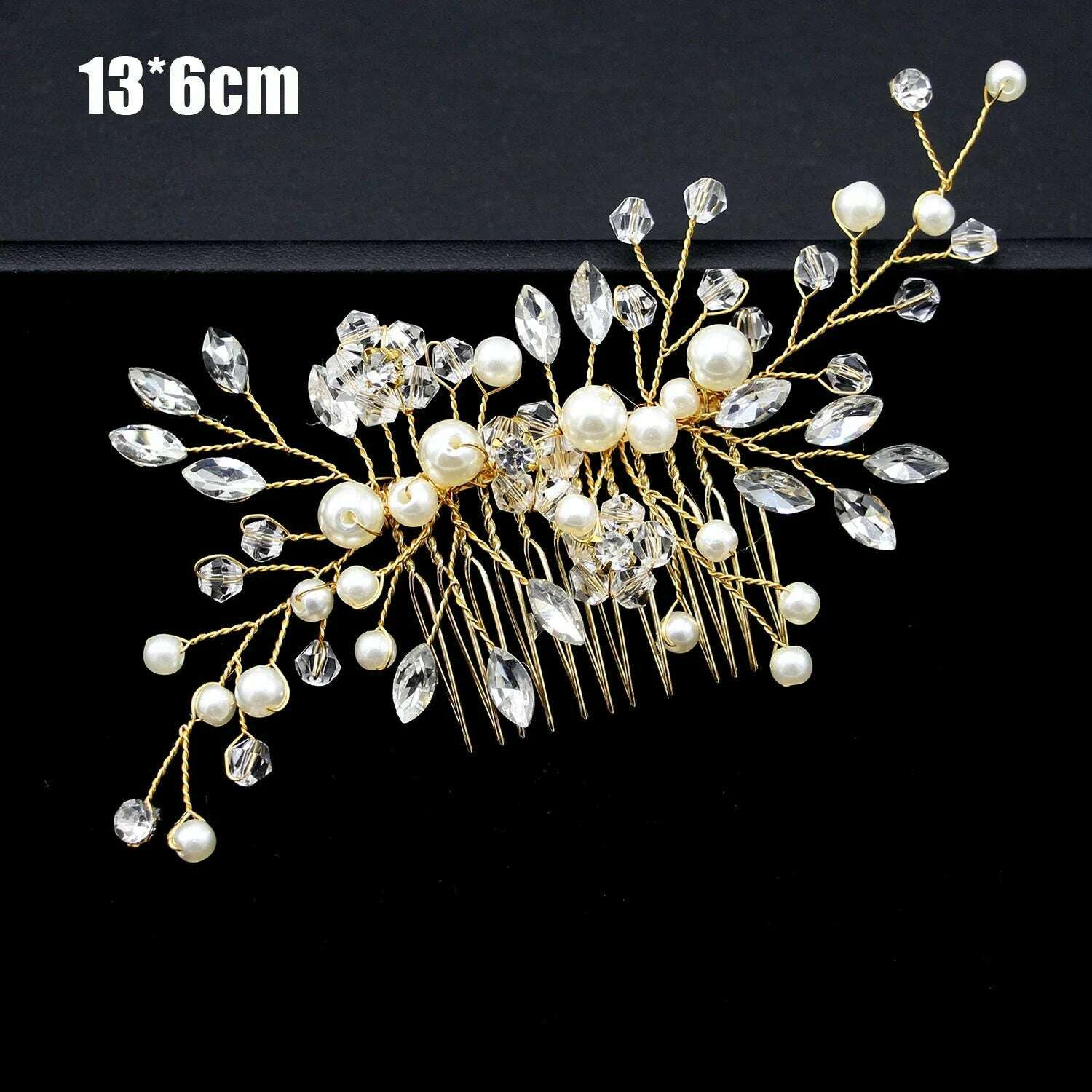 KIMLUD, Silver Color Pearl Rhinestone Wedding Hair Combs Hair Accessories for Women Accessories Hair Ornaments Jewelry Bridal Headpiece, Gold tiaras pin 1, KIMLUD Womens Clothes