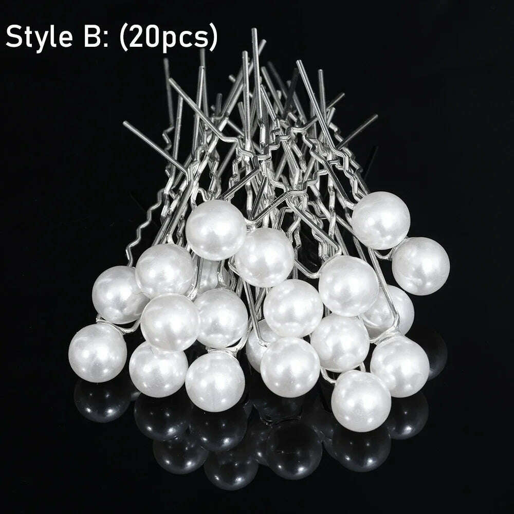 KIMLUD, Silver Color Pearl Rhinestone Wedding Hair Combs Hair Accessories for Women Accessories Hair Ornaments Jewelry Bridal Headpiece, 20pcs pins, KIMLUD Womens Clothes
