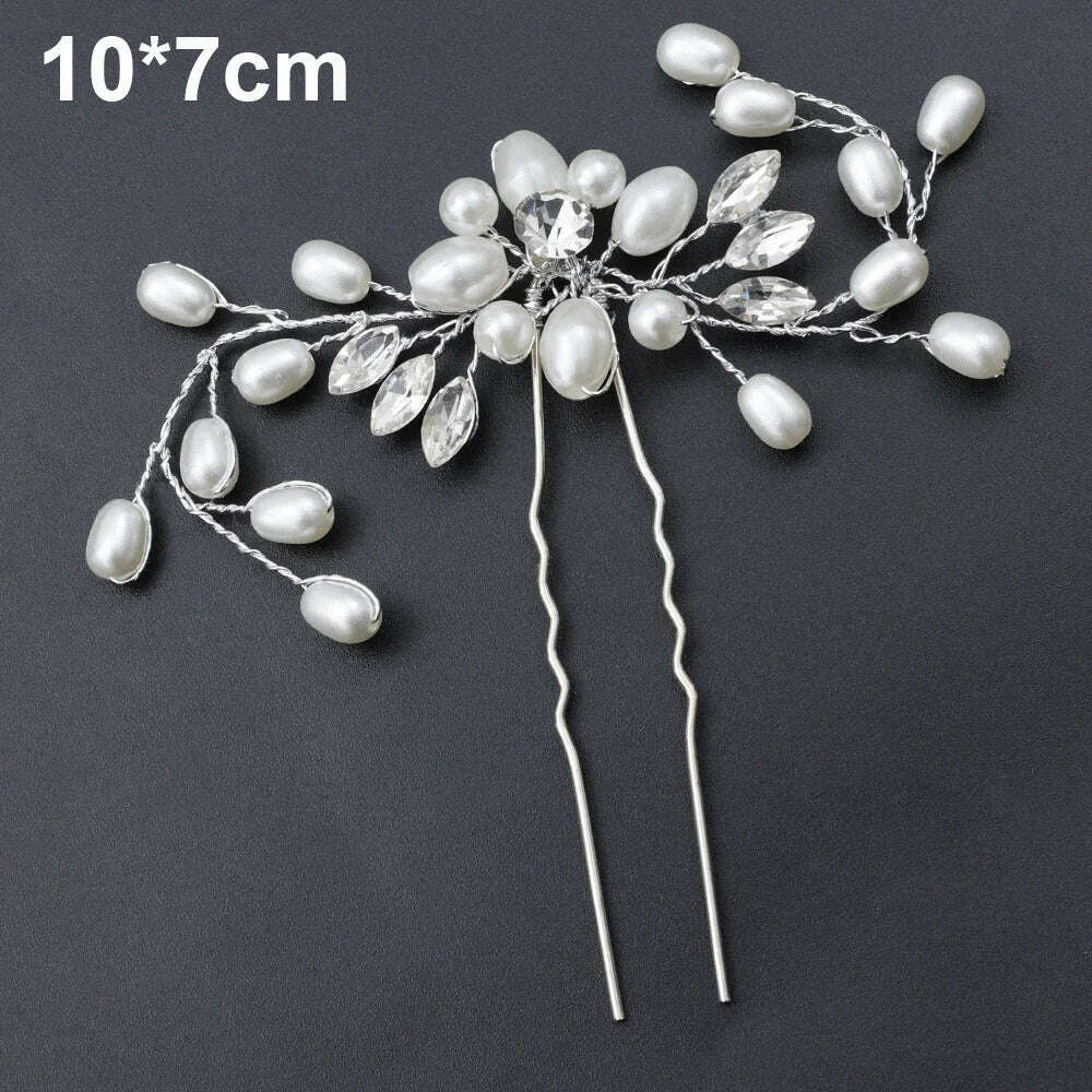KIMLUD, Silver Color Pearl Rhinestone Wedding Hair Combs Hair Accessories for Women Accessories Hair Ornaments Jewelry Bridal Headpiece, Silver tiaras  pin, KIMLUD Womens Clothes