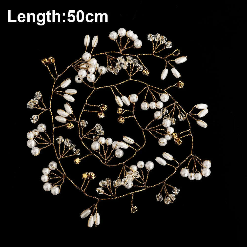 KIMLUD, Silver Color Pearl Rhinestone Wedding Hair Combs Hair Accessories for Women Accessories Hair Ornaments Jewelry Bridal Headpiece, Gold 50cm Vines, KIMLUD Womens Clothes