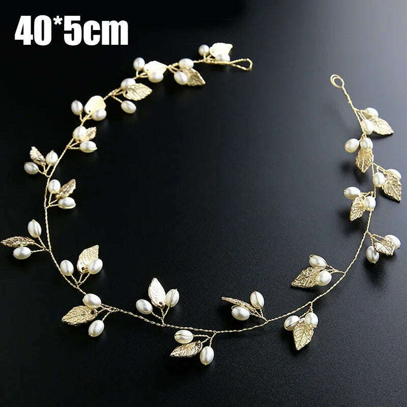 KIMLUD, Silver Color Pearl Rhinestone Wedding Hair Combs Hair Accessories for Women Accessories Hair Ornaments Jewelry Bridal Headpiece, Gold 40cm leaves, KIMLUD Womens Clothes