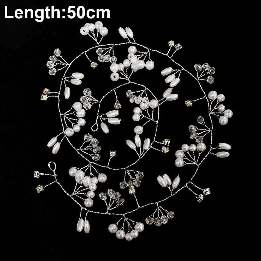 KIMLUD, Silver Color Pearl Rhinestone Wedding Hair Combs Hair Accessories for Women Accessories Hair Ornaments Jewelry Bridal Headpiece, Silver 50cm Vines, KIMLUD Womens Clothes
