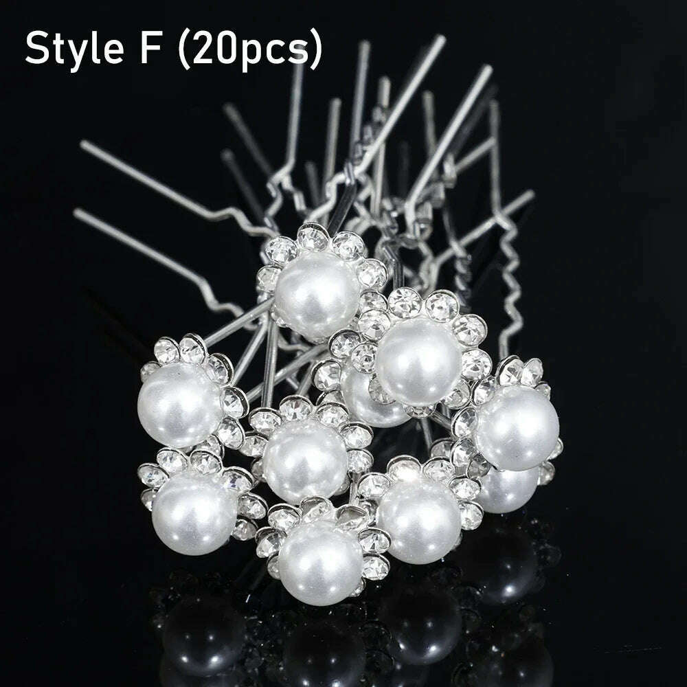 KIMLUD, Silver Color Pearl Rhinestone Wedding Hair Combs Hair Accessories for Women Accessories Hair Ornaments Jewelry Bridal Headpiece, 20pcs pins 4, KIMLUD Womens Clothes