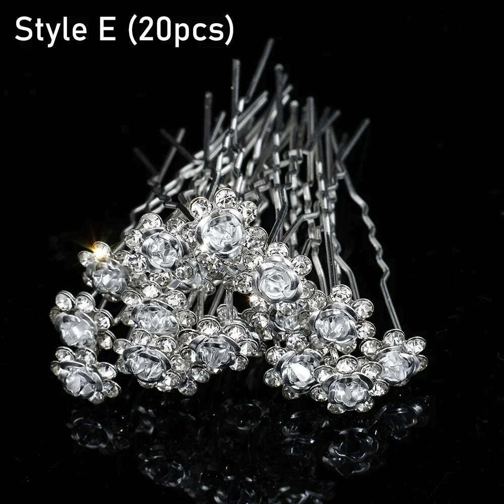 KIMLUD, Silver Color Pearl Rhinestone Wedding Hair Combs Hair Accessories for Women Accessories Hair Ornaments Jewelry Bridal Headpiece, 20pcs pins 5, KIMLUD Womens Clothes