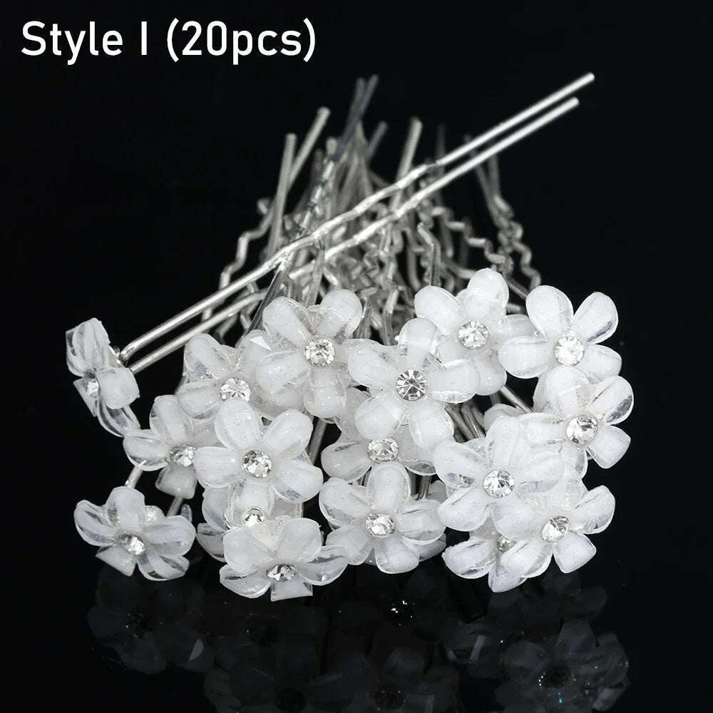 KIMLUD, Silver Color Pearl Rhinestone Wedding Hair Combs Hair Accessories for Women Accessories Hair Ornaments Jewelry Bridal Headpiece, 20pcs pins 9, KIMLUD Womens Clothes