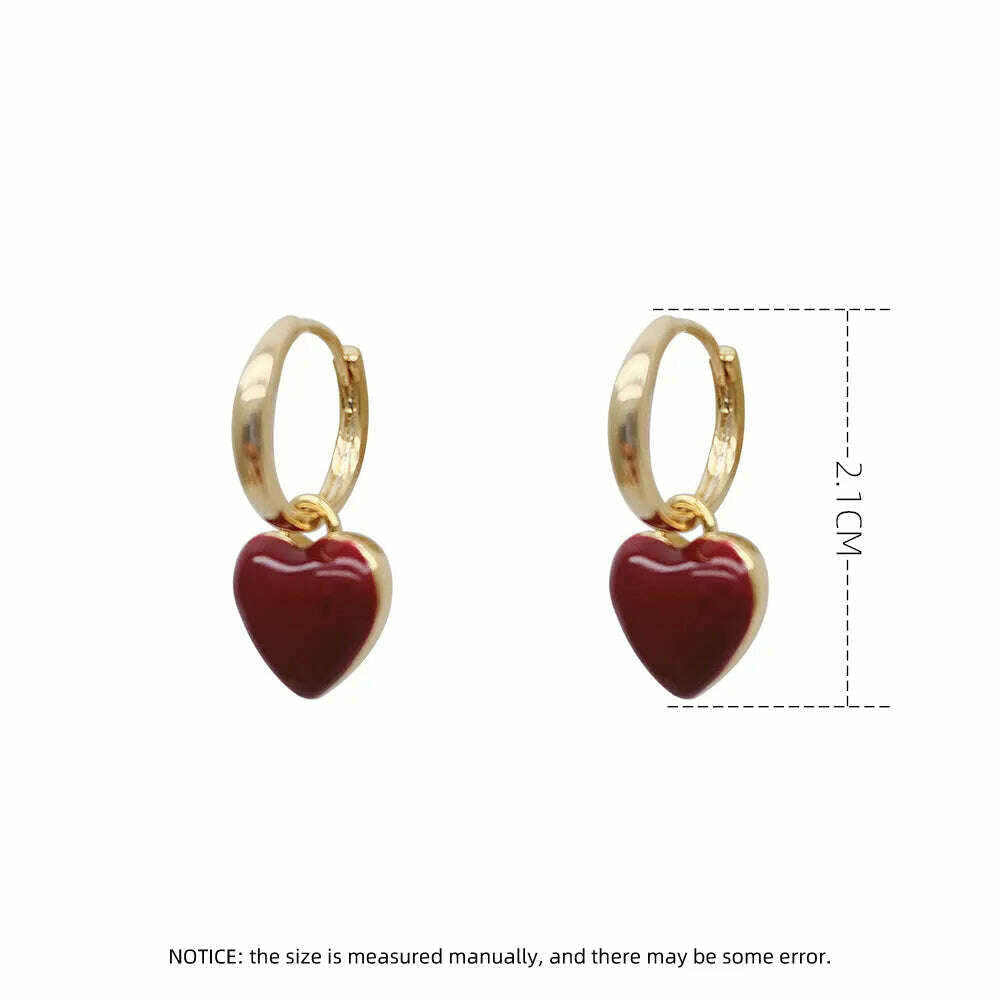 KIMLUD, Simple Design Wine Red Love Heart Dangle Earrings For Women Gold Color Circle Vintage Peach Drop Earring Can Be Separated N513, KIMLUD Womens Clothes