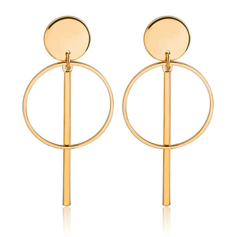 Simple fashion gold color Silver plated geometric Long Circle earrings for women fashion big hollow drop earrings jewelry - KIMLUD