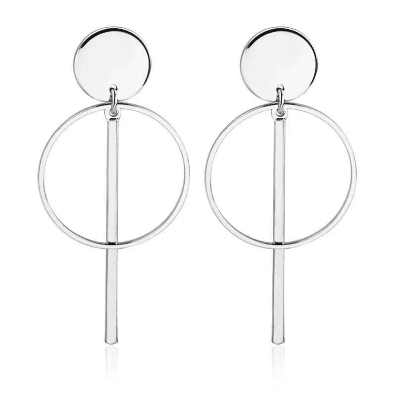 Simple fashion gold color Silver plated geometric Long Circle earrings for women fashion big hollow drop earrings jewelry - KIMLUD