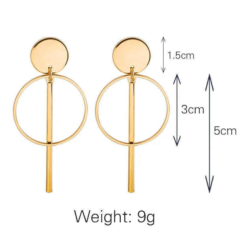 Simple fashion gold color Silver plated geometric Long Circle earrings for women fashion big hollow drop earrings jewelry - KIMLUD