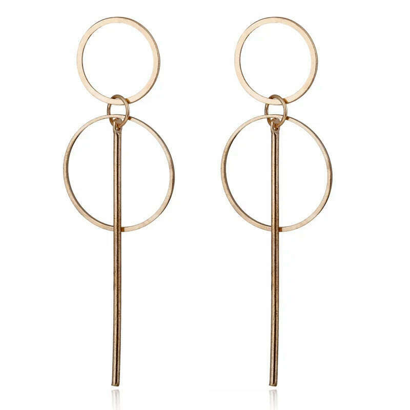 Simple fashion gold color Silver plated geometric Long Circle earrings for women fashion big hollow drop earrings jewelry - KIMLUD