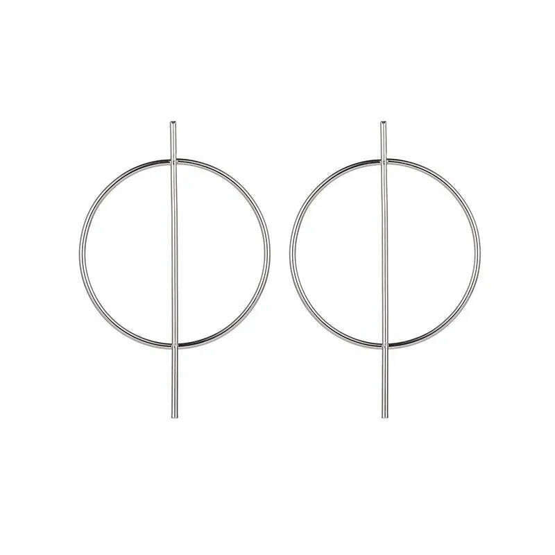 Simple fashion gold color Silver plated geometric Long Circle earrings for women fashion big hollow drop earrings jewelry - KIMLUD