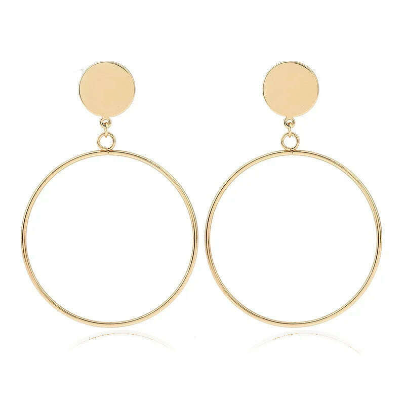 Simple fashion gold color Silver plated geometric Long Circle earrings for women fashion big hollow drop earrings jewelry - KIMLUD
