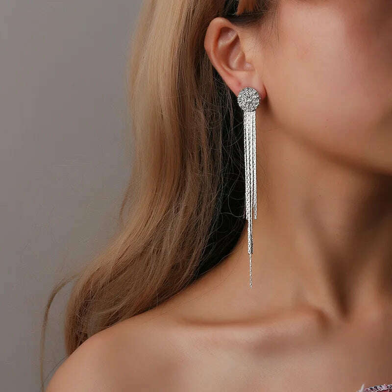 Simple fashion gold color Silver plated geometric Long Circle earrings for women fashion big hollow drop earrings jewelry - KIMLUD