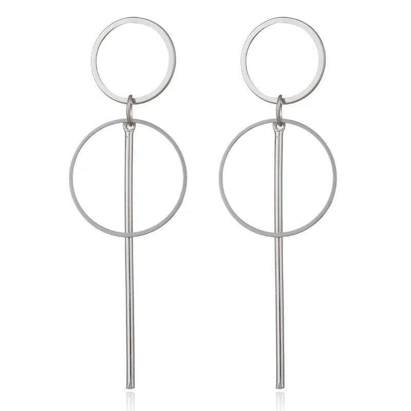 Simple fashion gold color Silver plated geometric Long Circle earrings for women fashion big hollow drop earrings jewelry - KIMLUD
