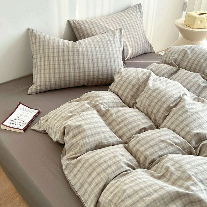 Simple Pink Stripe Bedding Set Washed Cotton Bed Flat Sheet Pillowcase Full Queen Bed Linen Adult Kids Duvet Cover Set No Filler - KIMLUD