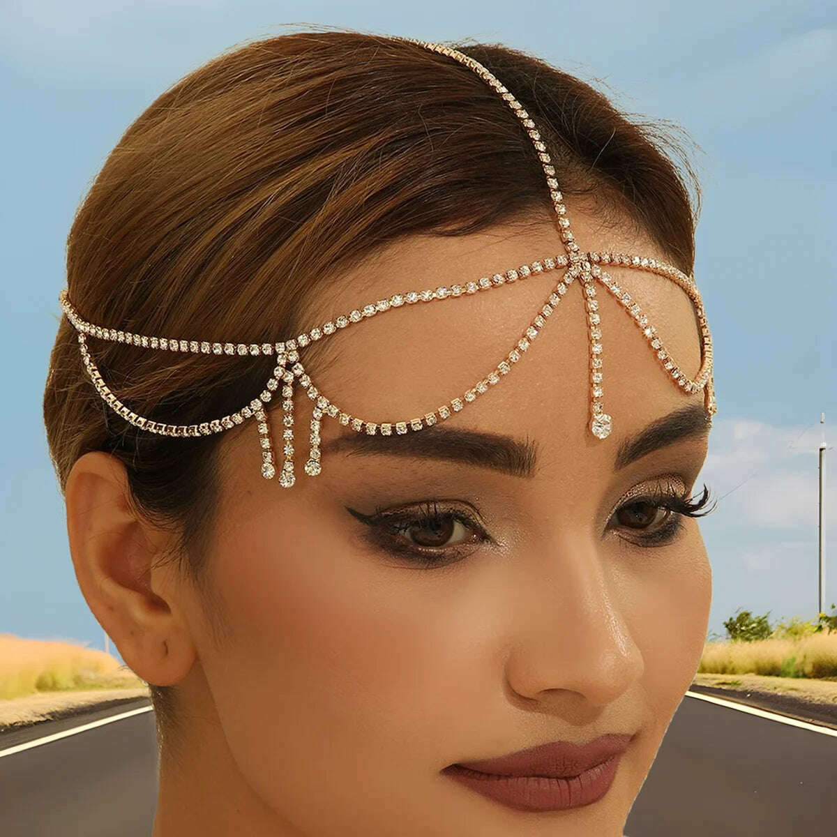 KIMLUD, Simple Rhinestone Hair Chain Band Accessories for Women Party Crystal Headpiece Bridal Forehead Jewelry Tiara Fringe Headdress, KIMLUD Womens Clothes