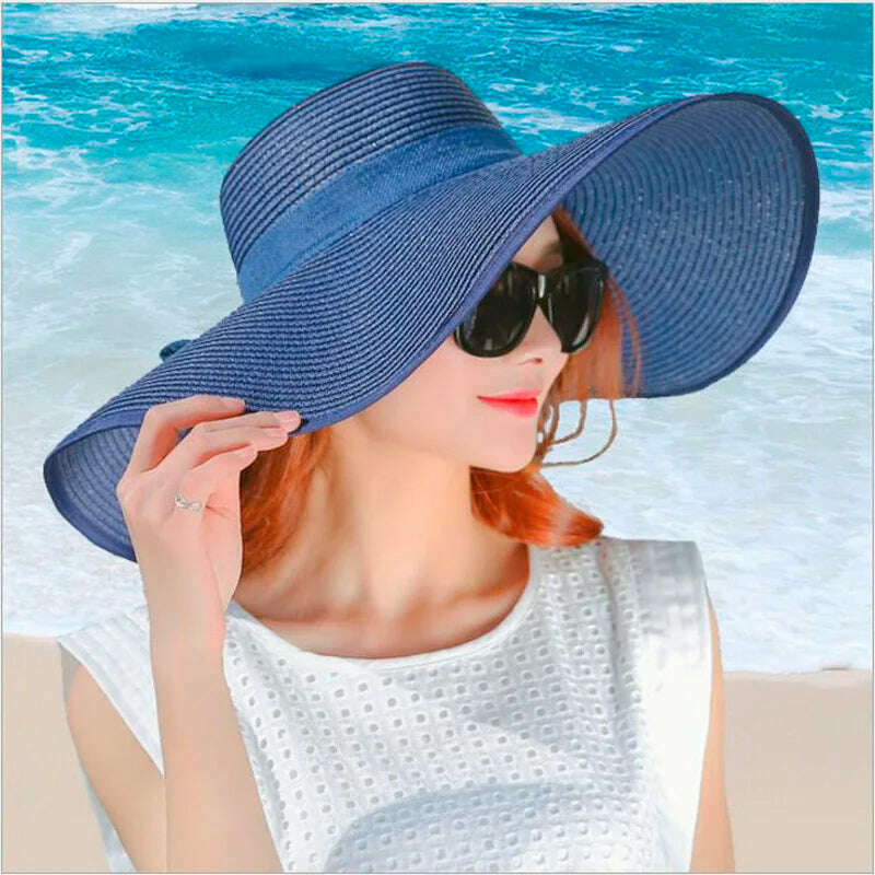 simple summer straw hat women big wide brim beach hat sun hat foldable sun block UV protection panama hat bone chapeu feminino - KIMLUD