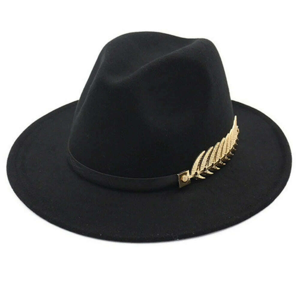 KIMLUD, Simple Women Men Wool Vintage Trilby Felt Fedora Hat with Wide Brim Gentleman Elegant Lady Winter Autumn Jazz Caps, KIMLUD Womens Clothes