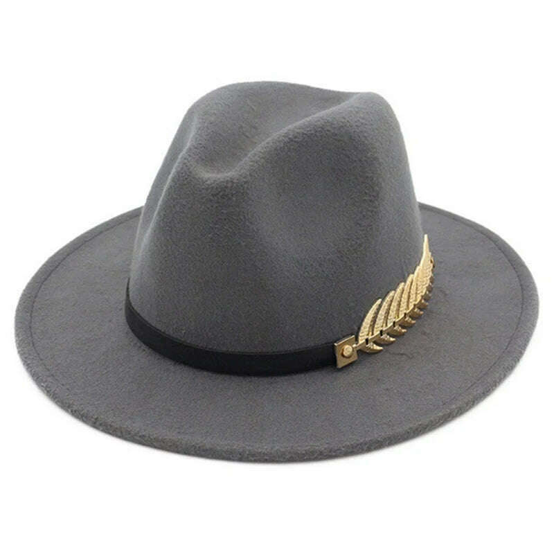 KIMLUD, Simple Women Men Wool Vintage Trilby Felt Fedora Hat with Wide Brim Gentleman Elegant Lady Winter Autumn Jazz Caps, Grey, KIMLUD Womens Clothes