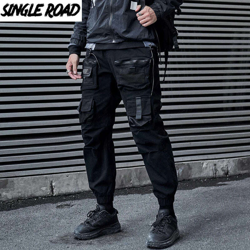 KIMLUD, Single Road Mens Cargo Pants Men Fashion 2022 Black Baggy Joggers Techwear Men Hip Hop Harajuku Streetwear Trousers Cotton Pants, KIMLUD Womens Clothes