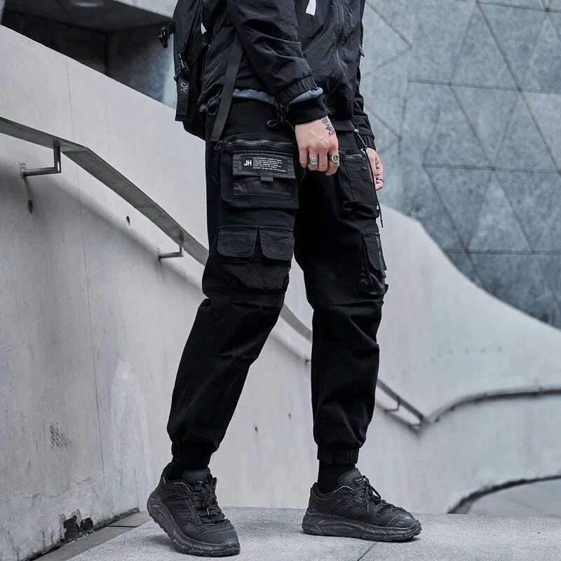 KIMLUD, Single Road Mens Cargo Pants Men Fashion 2022 Black Baggy Joggers Techwear Men Hip Hop Harajuku Streetwear Trousers Cotton Pants, KIMLUD Womens Clothes