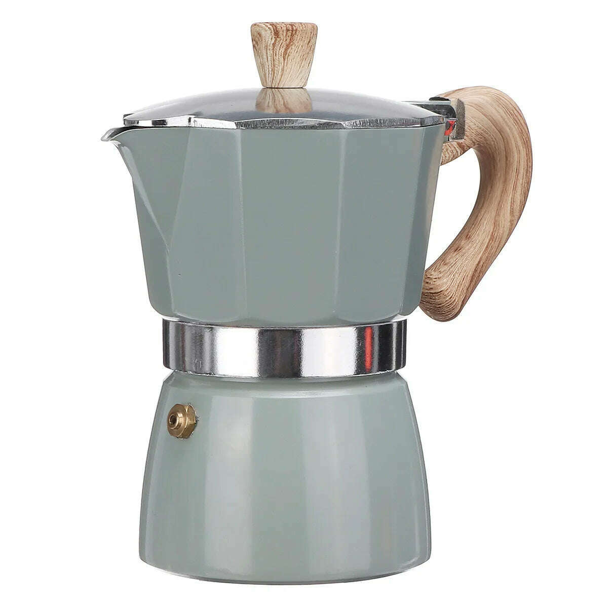 Single Valve Octagonal Coffee Pot Aluminum Moka Pot Extraction for Italian Coffee Machine with Anti-scald Wood Handle 150/300ml - KIMLUD