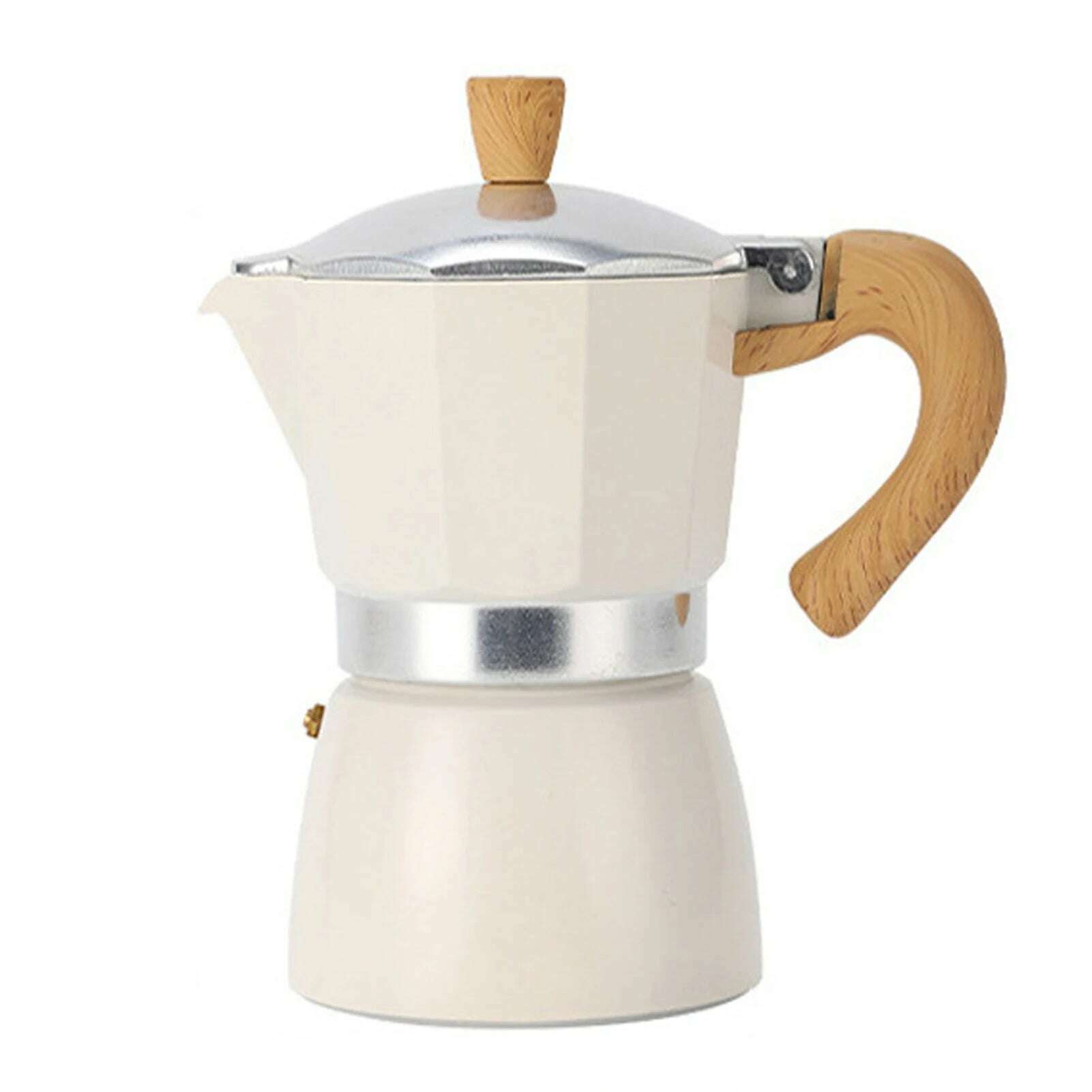 Single Valve Octagonal Coffee Pot Aluminum Moka Pot Extraction for Italian Coffee Machine with Anti-scald Wood Handle 150/300ml - KIMLUD