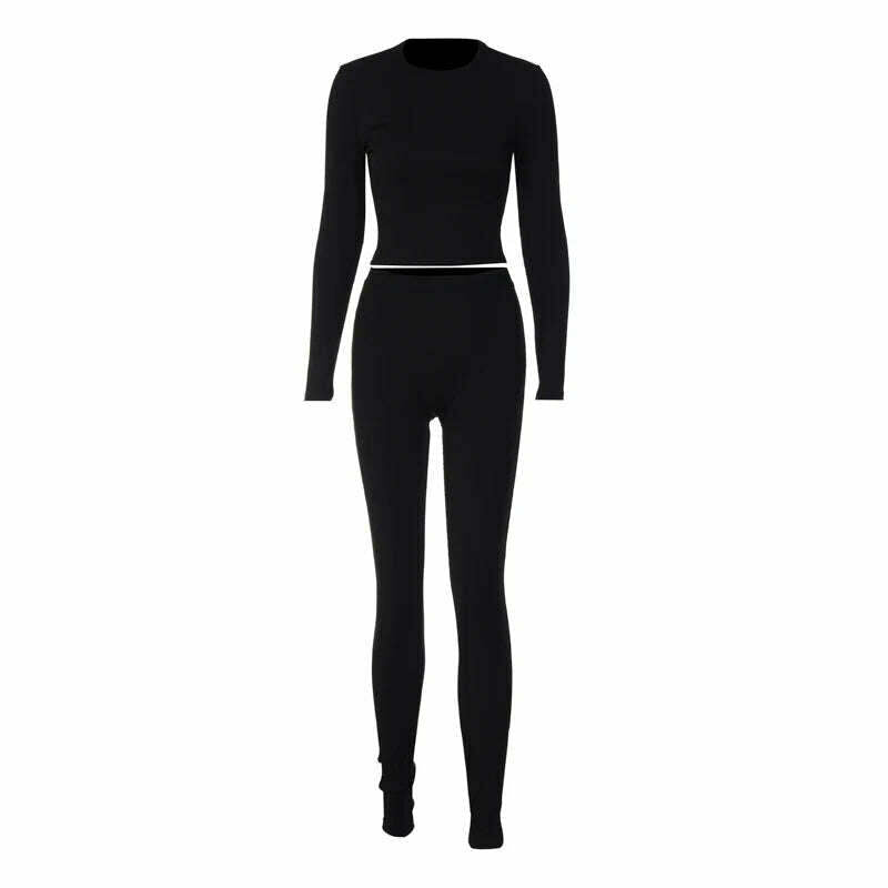 KIMLUD, Sisterlinda Casual Fitness Tracksuit Two Piece Sets Women Long Sleeve Skinny Crop Tops+High Waist Pants Sporty Matching Outfits, black / S, KIMLUD APPAREL - Womens Clothes