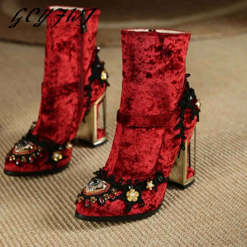 KIMLUD, Size 34-43 Ankle Boots Women New Design Fur Warm Winter Shoes Women Fashion High Heel Boots Strange Heels Zip Woman Footwear, KIMLUD Womens Clothes