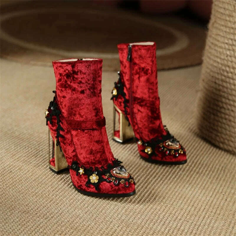 KIMLUD, Size 34-43 Ankle Boots Women New Design Fur Warm Winter Shoes Women Fashion High Heel Boots Strange Heels Zip Woman Footwear, KIMLUD Womens Clothes