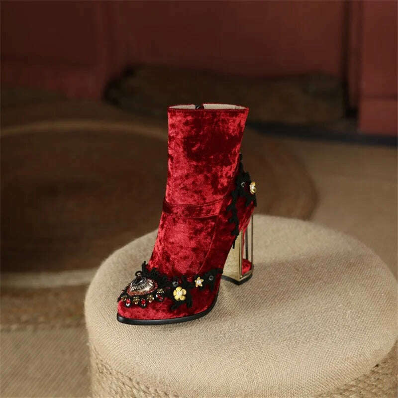 KIMLUD, Size 34-43 Ankle Boots Women New Design Fur Warm Winter Shoes Women Fashion High Heel Boots Strange Heels Zip Woman Footwear, KIMLUD Womens Clothes