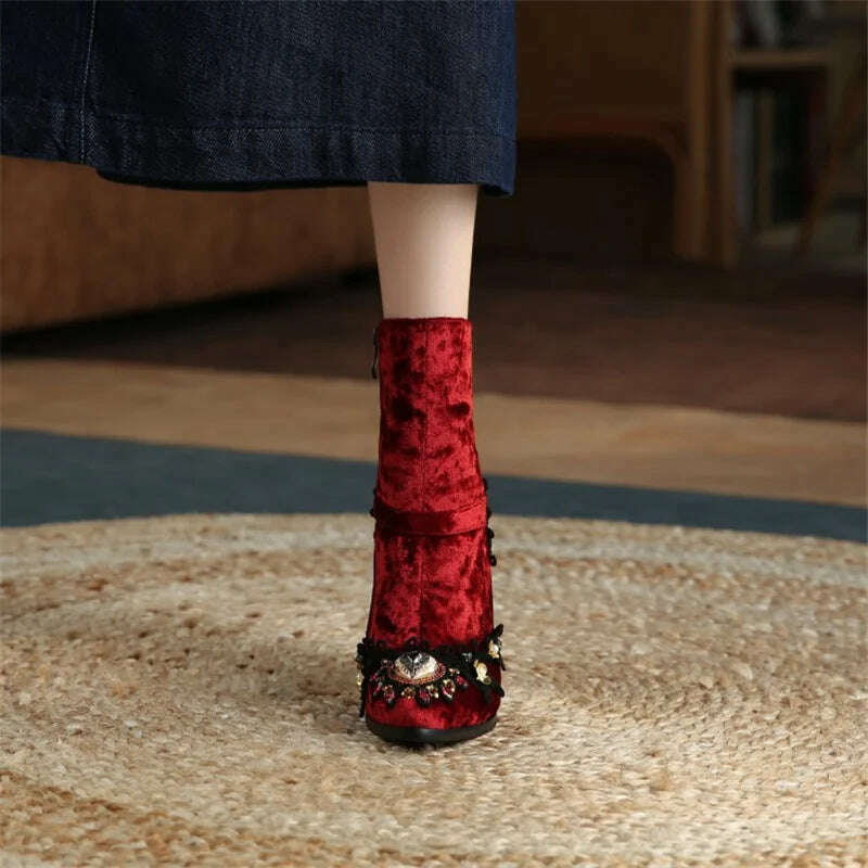 KIMLUD, Size 34-43 Ankle Boots Women New Design Fur Warm Winter Shoes Women Fashion High Heel Boots Strange Heels Zip Woman Footwear, KIMLUD Womens Clothes