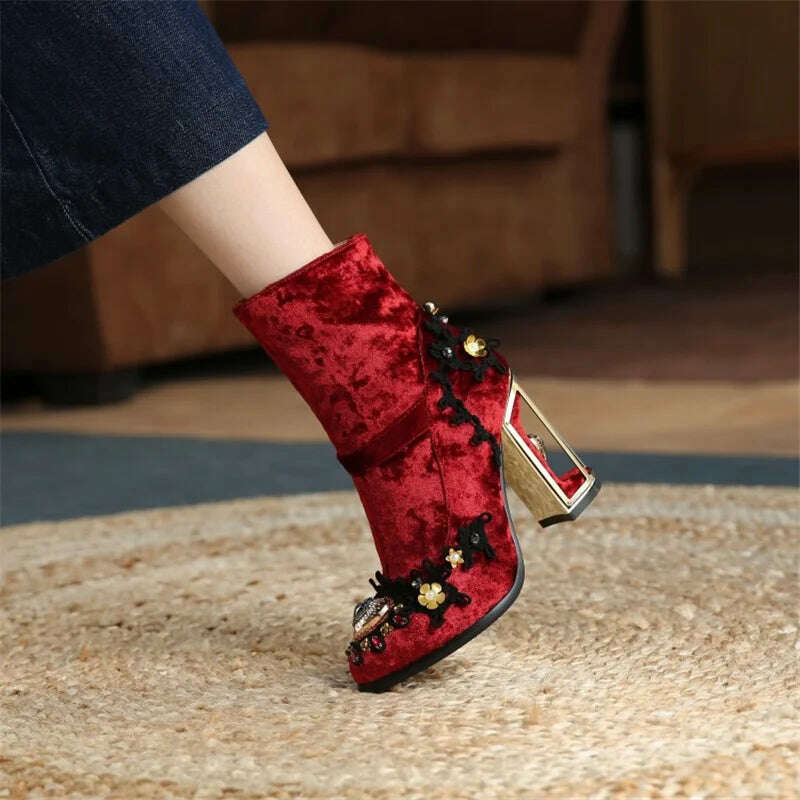 KIMLUD, Size 34-43 Ankle Boots Women New Design Fur Warm Winter Shoes Women Fashion High Heel Boots Strange Heels Zip Woman Footwear, KIMLUD Womens Clothes