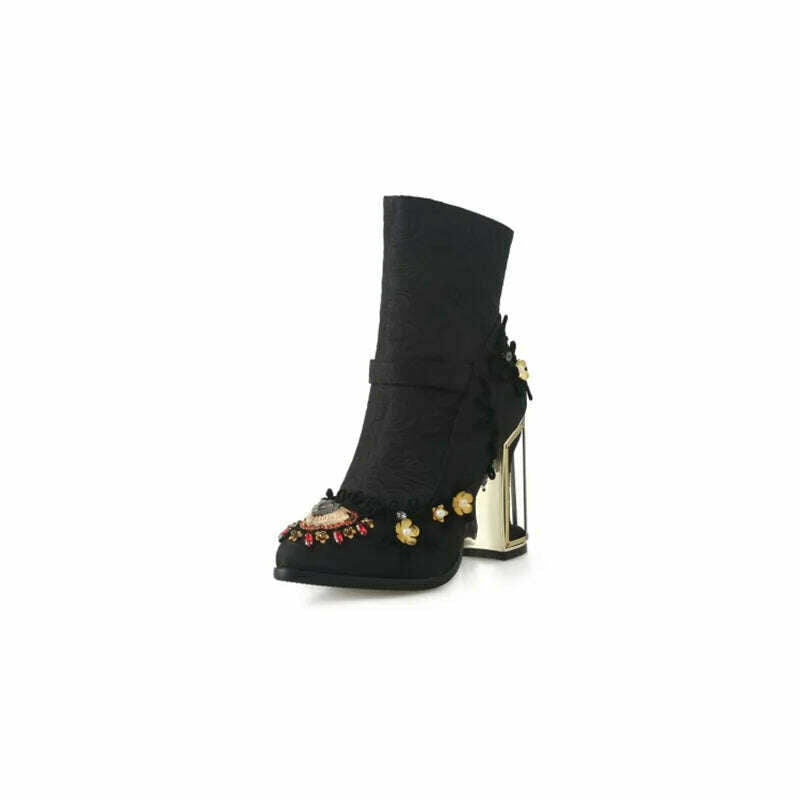 KIMLUD, Size 34-43 Ankle Boots Women New Design Fur Warm Winter Shoes Women Fashion High Heel Boots Strange Heels Zip Woman Footwear, black / 34, KIMLUD APPAREL - Womens Clothes
