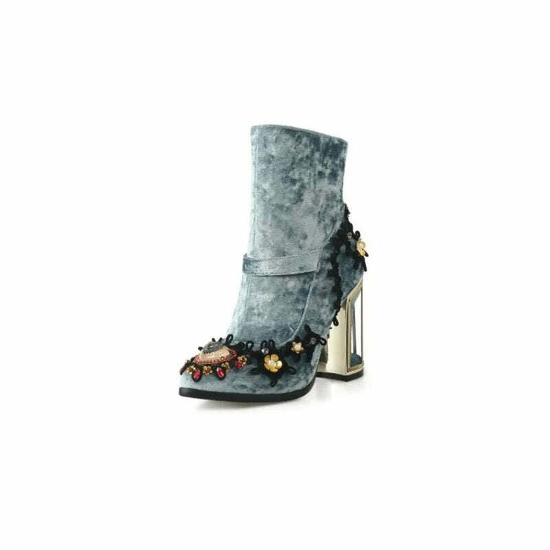 KIMLUD, Size 34-43 Ankle Boots Women New Design Fur Warm Winter Shoes Women Fashion High Heel Boots Strange Heels Zip Woman Footwear, Blue / 34, KIMLUD APPAREL - Womens Clothes