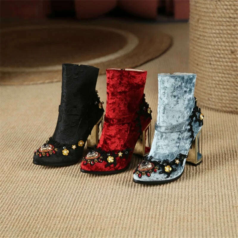 KIMLUD, Size 34-43 Ankle Boots Women New Design Fur Warm Winter Shoes Women Fashion High Heel Boots Strange Heels Zip Woman Footwear, KIMLUD Womens Clothes