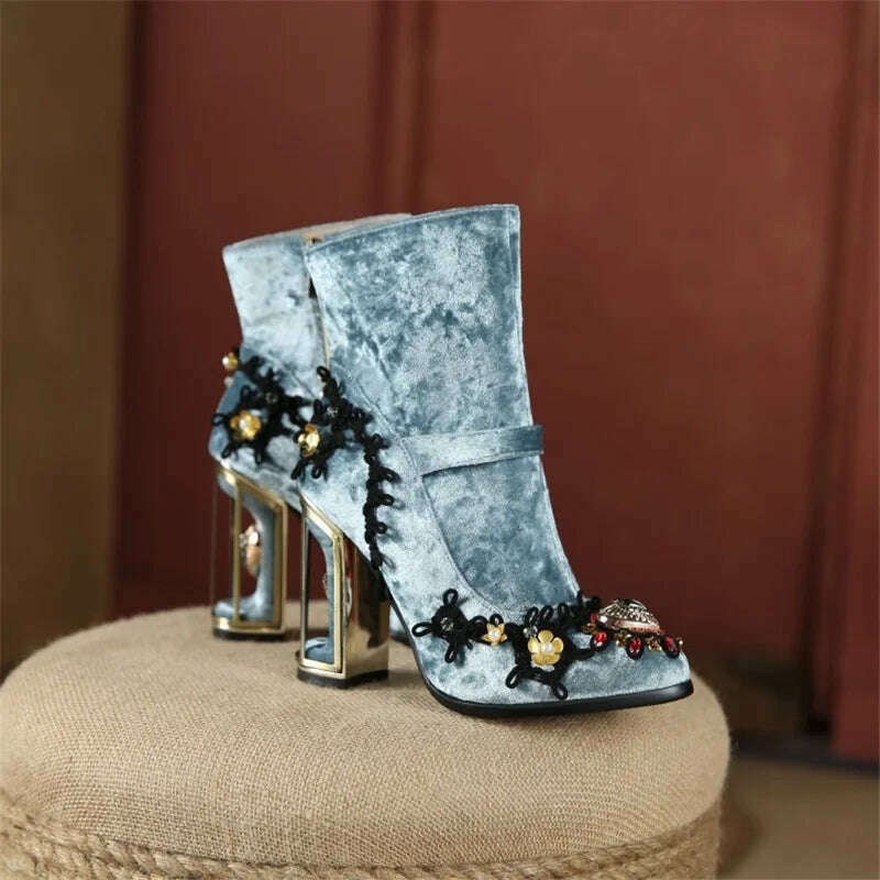 KIMLUD, Size 34-43 Ankle Boots Women New Design Fur Warm Winter Shoes Women Fashion High Heel Boots Strange Heels Zip Woman Footwear, KIMLUD Womens Clothes
