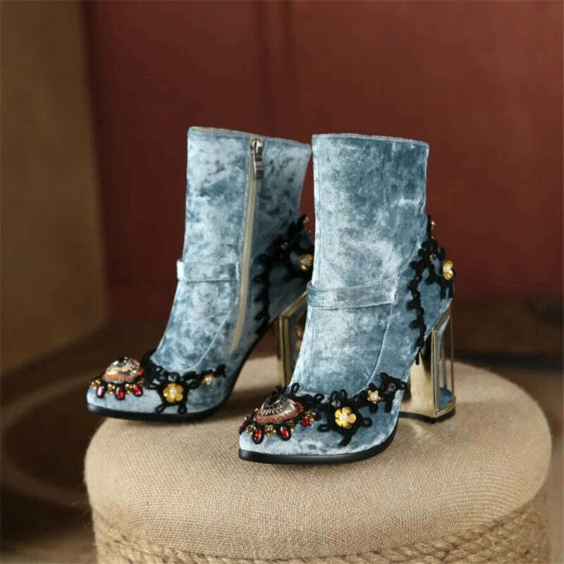 KIMLUD, Size 34-43 Ankle Boots Women New Design Fur Warm Winter Shoes Women Fashion High Heel Boots Strange Heels Zip Woman Footwear, KIMLUD Womens Clothes