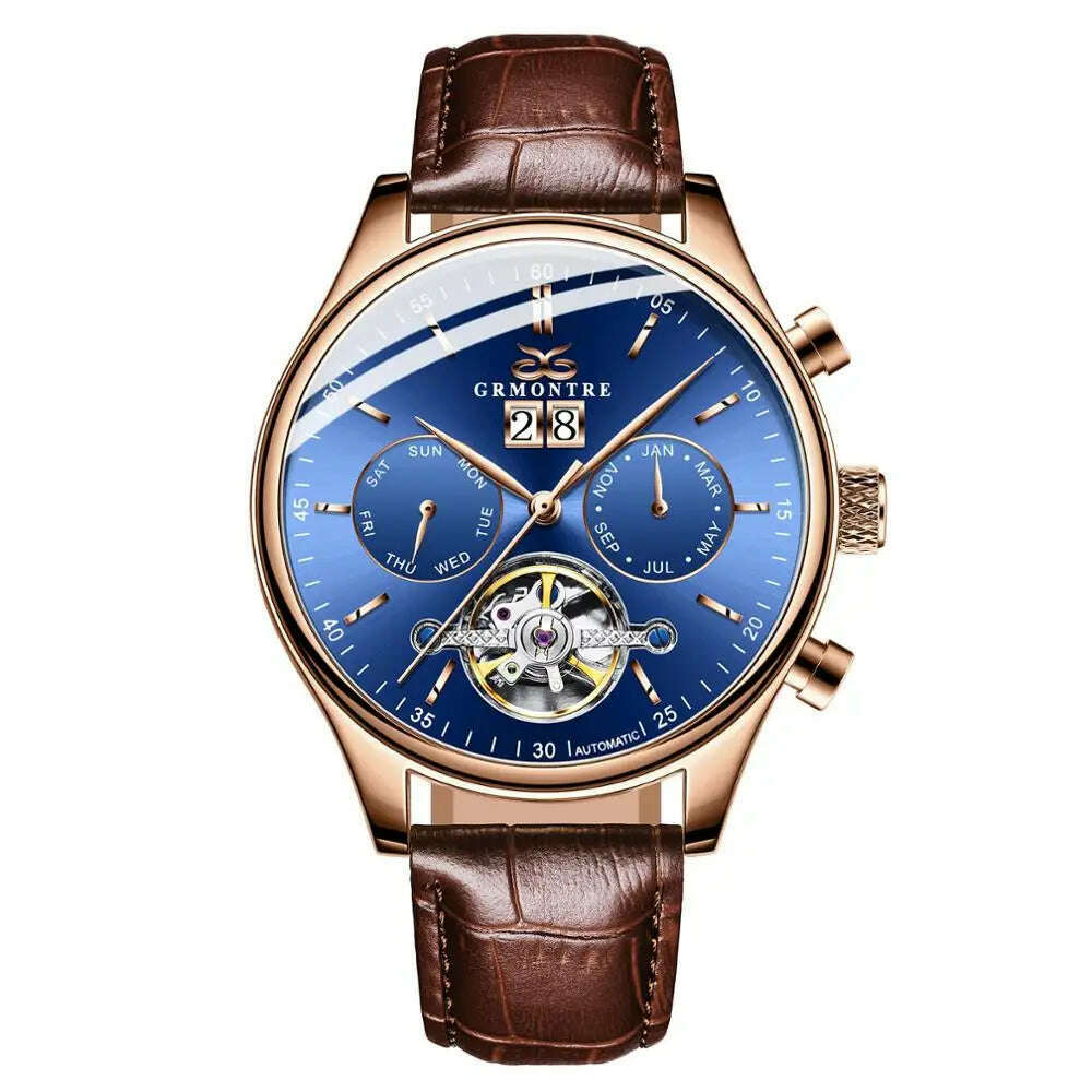 Skeleton Tourbillon Mechanical Watch Men Automatic Classic Rose Gold Leather Mechanical Wrist Watches Reloj Hombre 2018 Luxury - KIMLUD