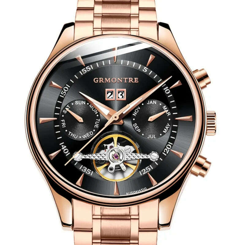 Skeleton Tourbillon Mechanical Watch Men Automatic Classic Rose Gold Leather Mechanical Wrist Watches Reloj Hombre 2018 Luxury - KIMLUD
