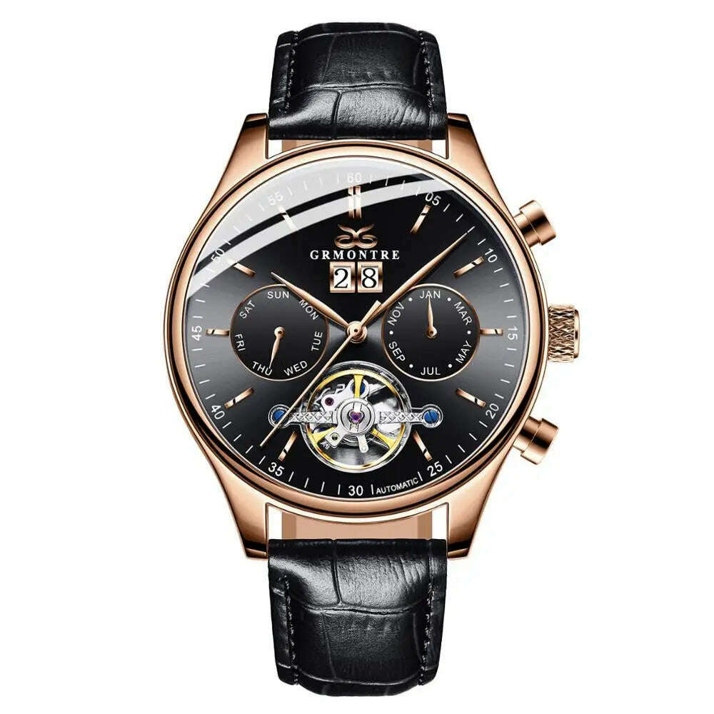 Skeleton Tourbillon Mechanical Watch Men Automatic Classic Rose Gold Leather Mechanical Wrist Watches Reloj Hombre 2018 Luxury - KIMLUD